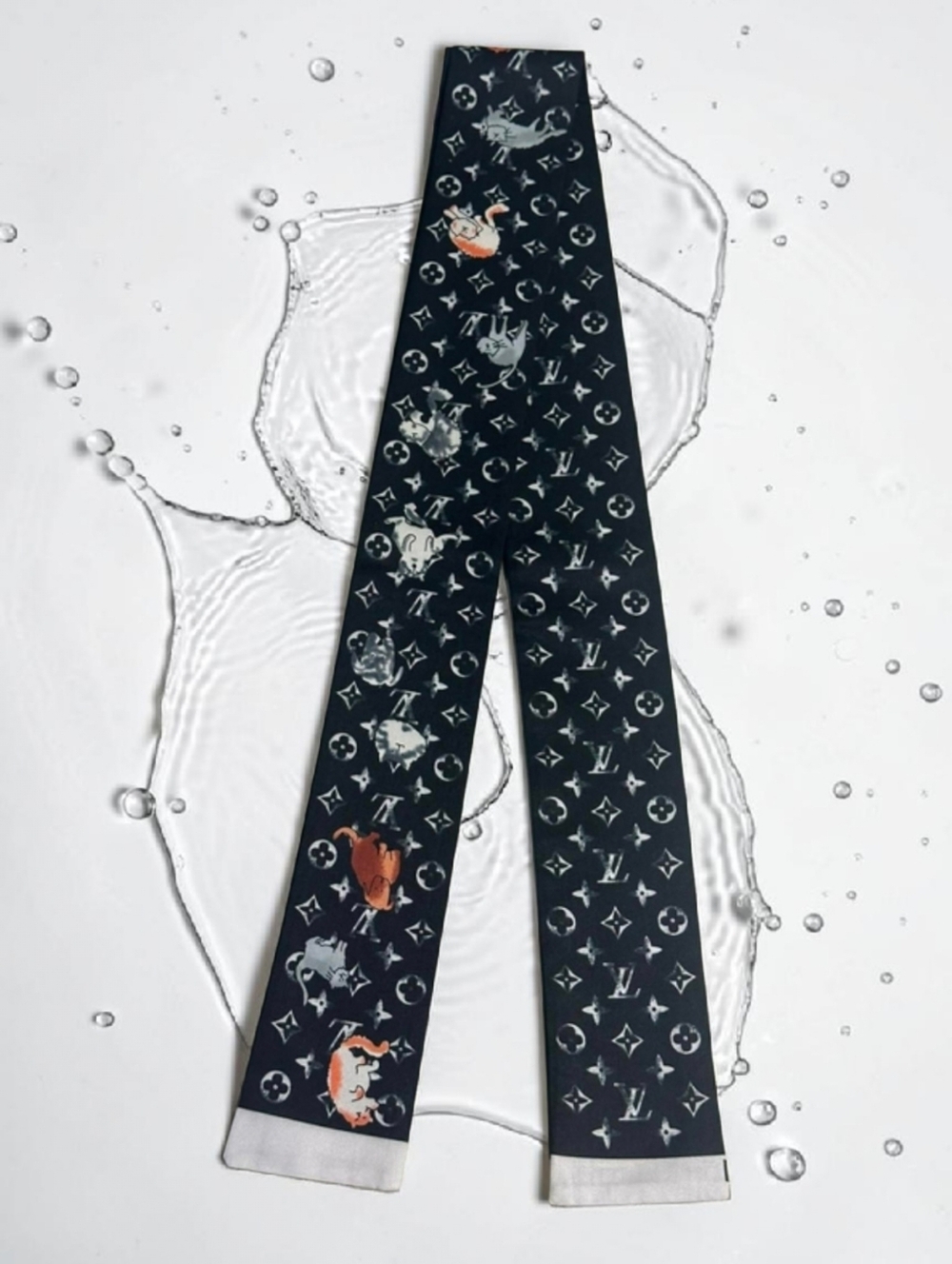 Black Monogram Silk Twilly Scarf